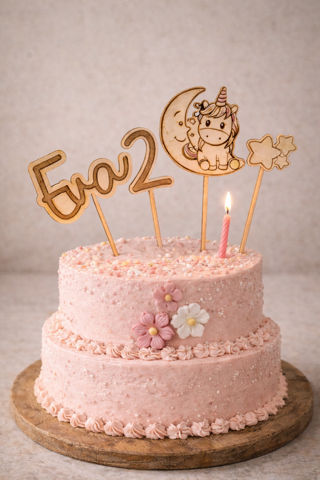 Set Topper compleanno personalizzato  in Legno - Unicorno