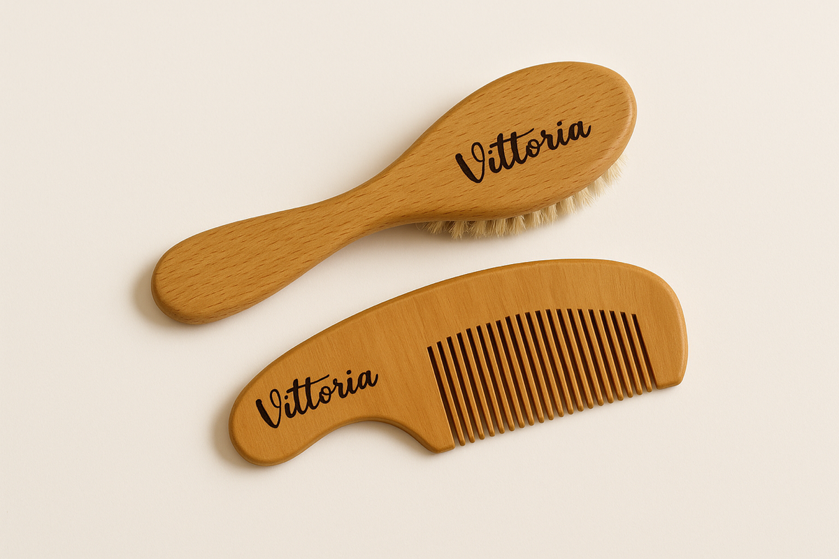 Set pettine spazzola baby legno personalizzati - Artigianali Made in Italy
