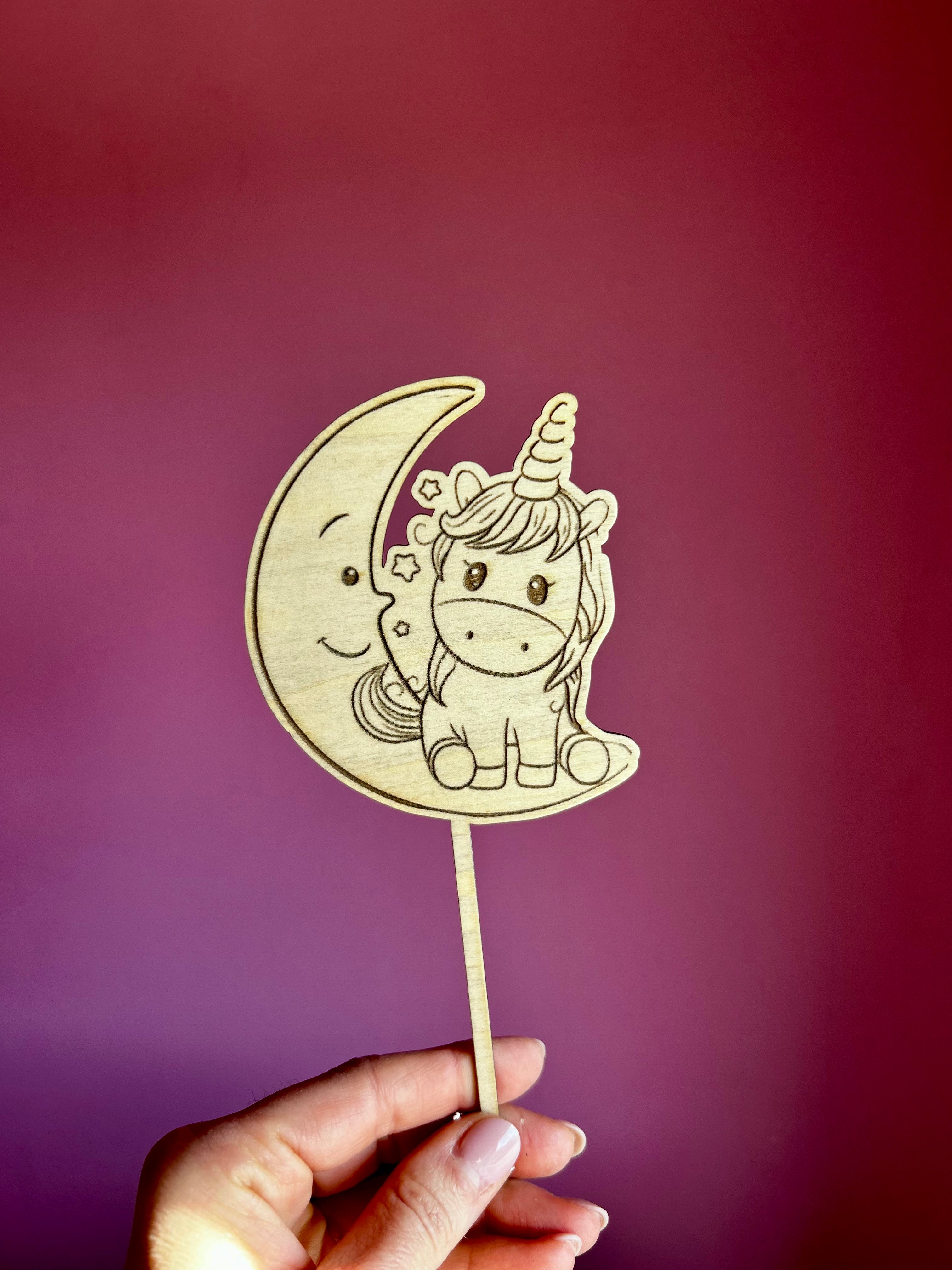 Set Topper compleanno personalizzato  in Legno - Unicorno
