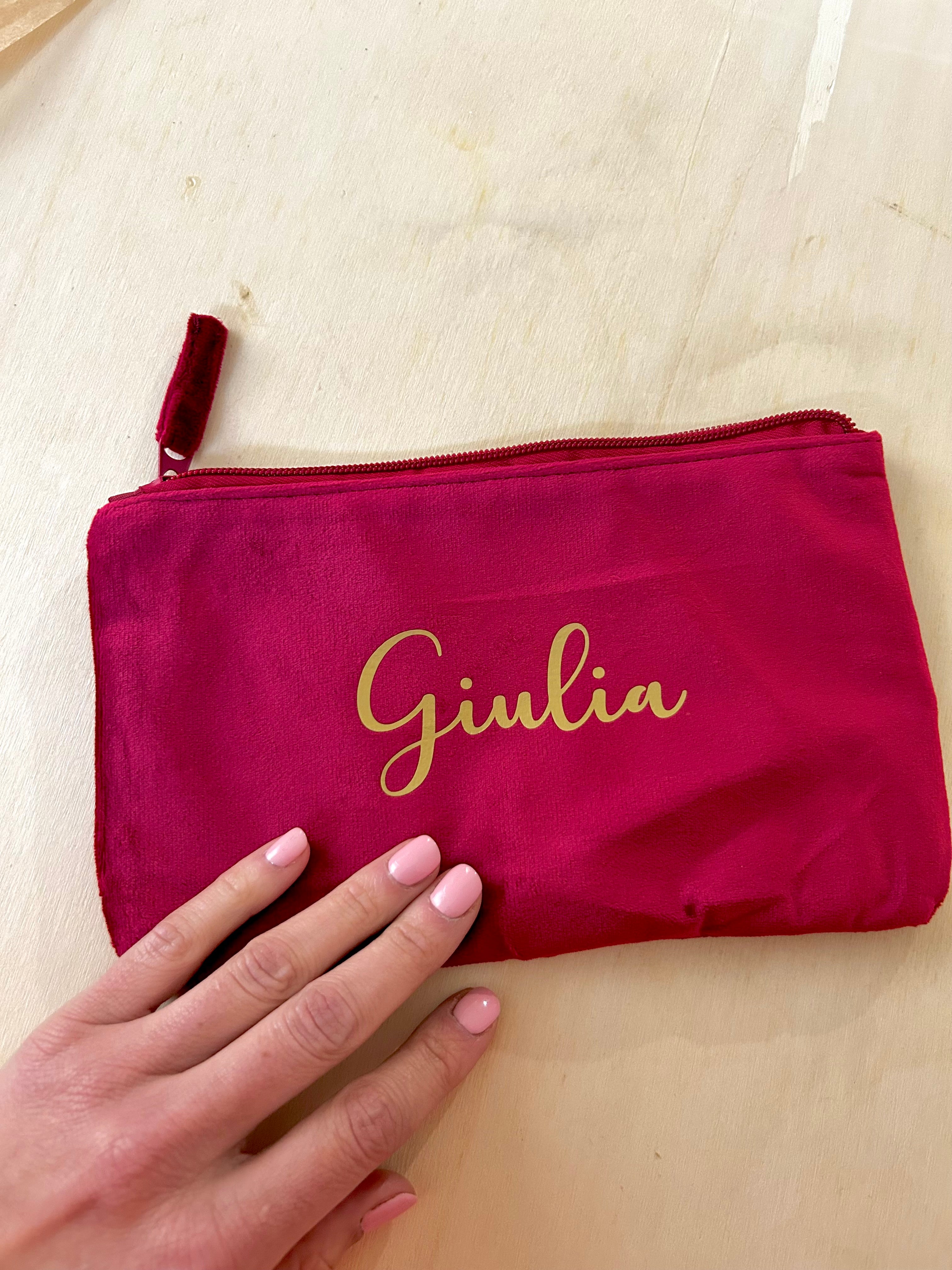 Pochette in velluto personalizzata con nome - Idea regalo elegante e utile