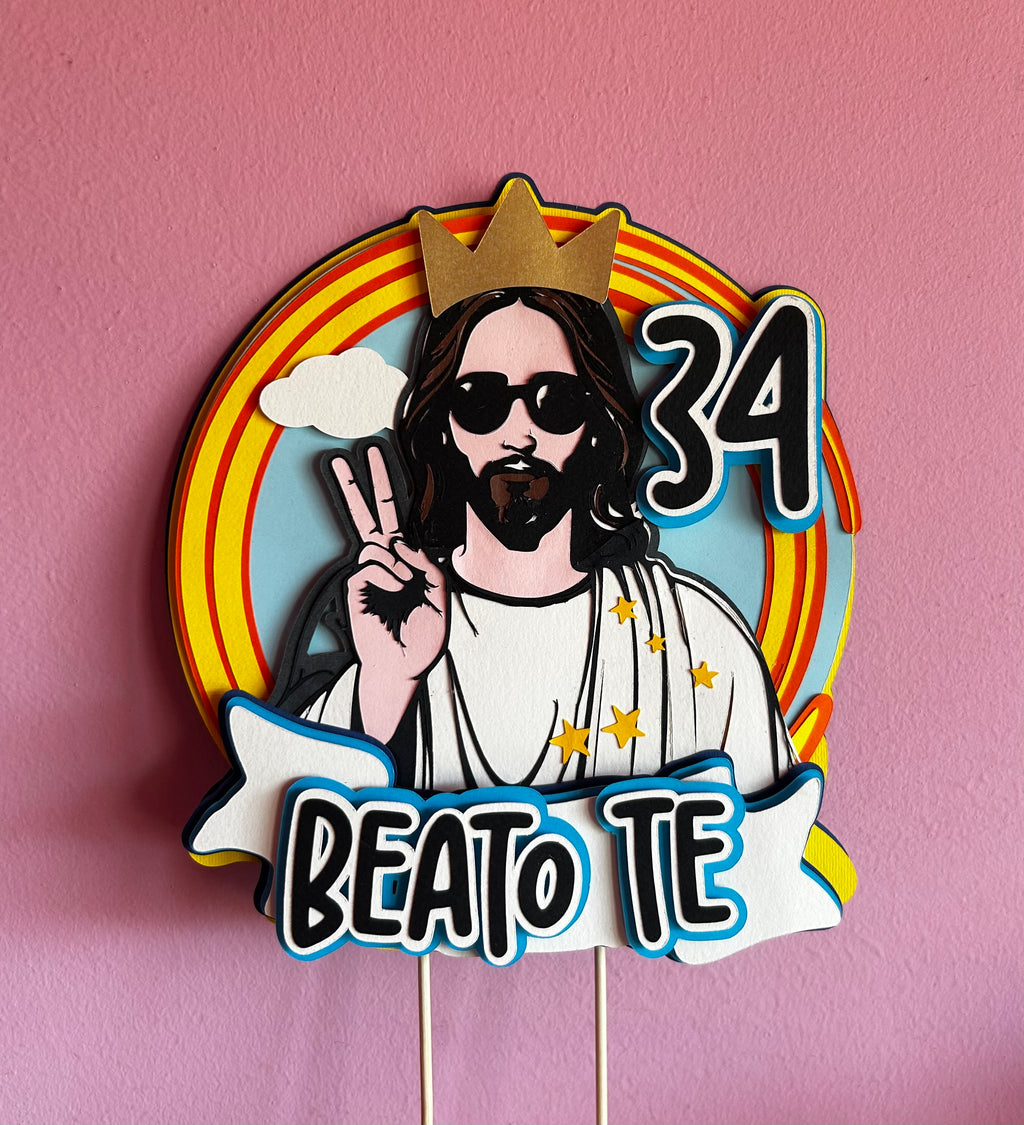Cake topper Beato te frase ironica 34 anni - Artigianale Made in Italy
