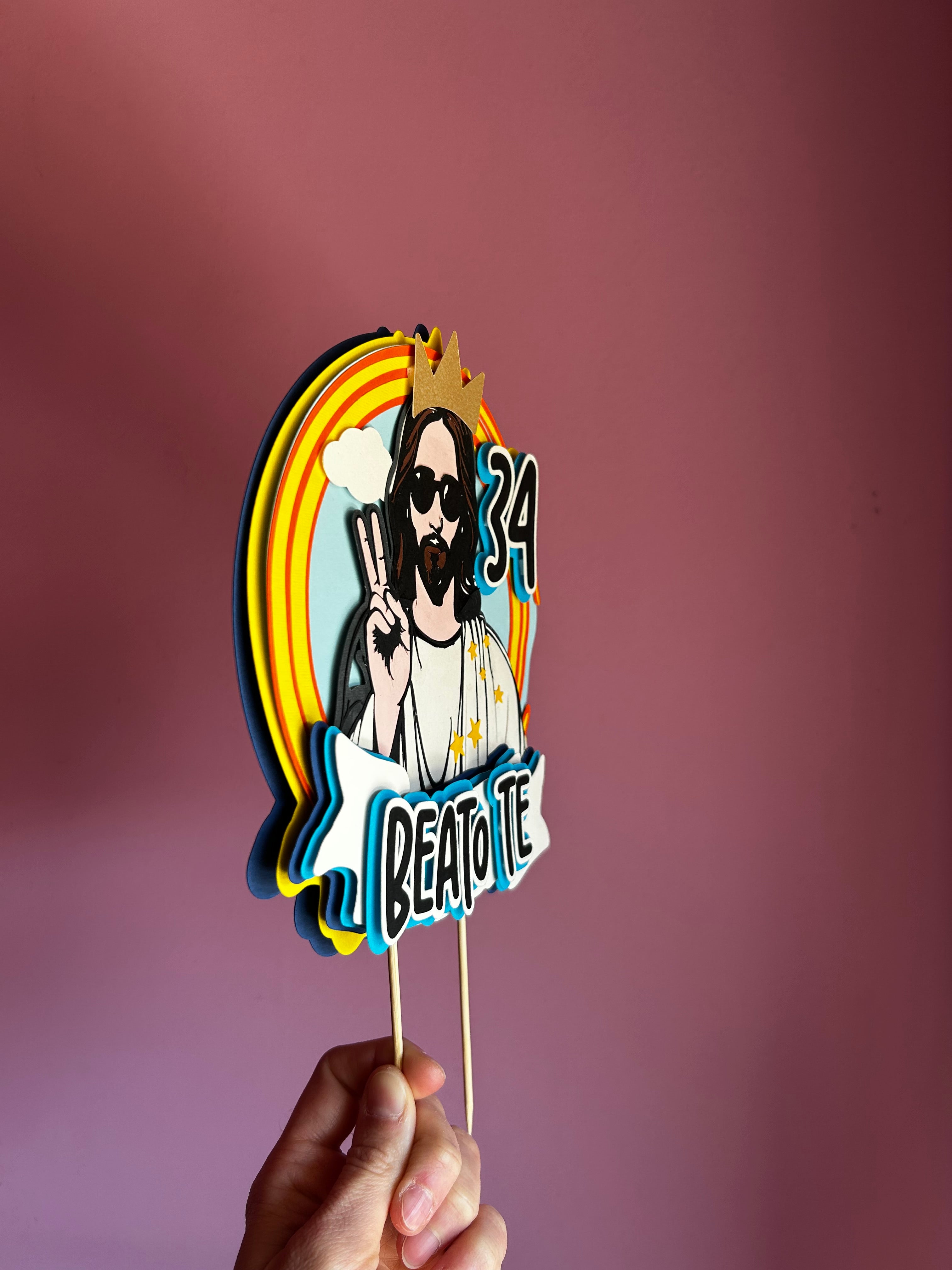 Cake topper Beato te frase ironica 34 anni - Artigianale Made in Italy

