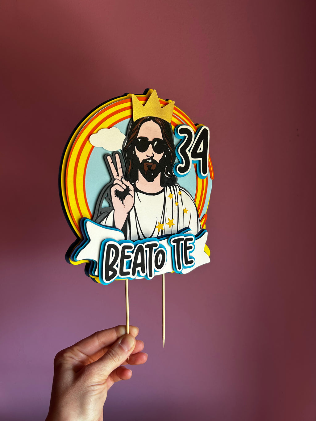 Cake topper  Beato te frase ironica 34 anni - Artigianale Made in Italy
