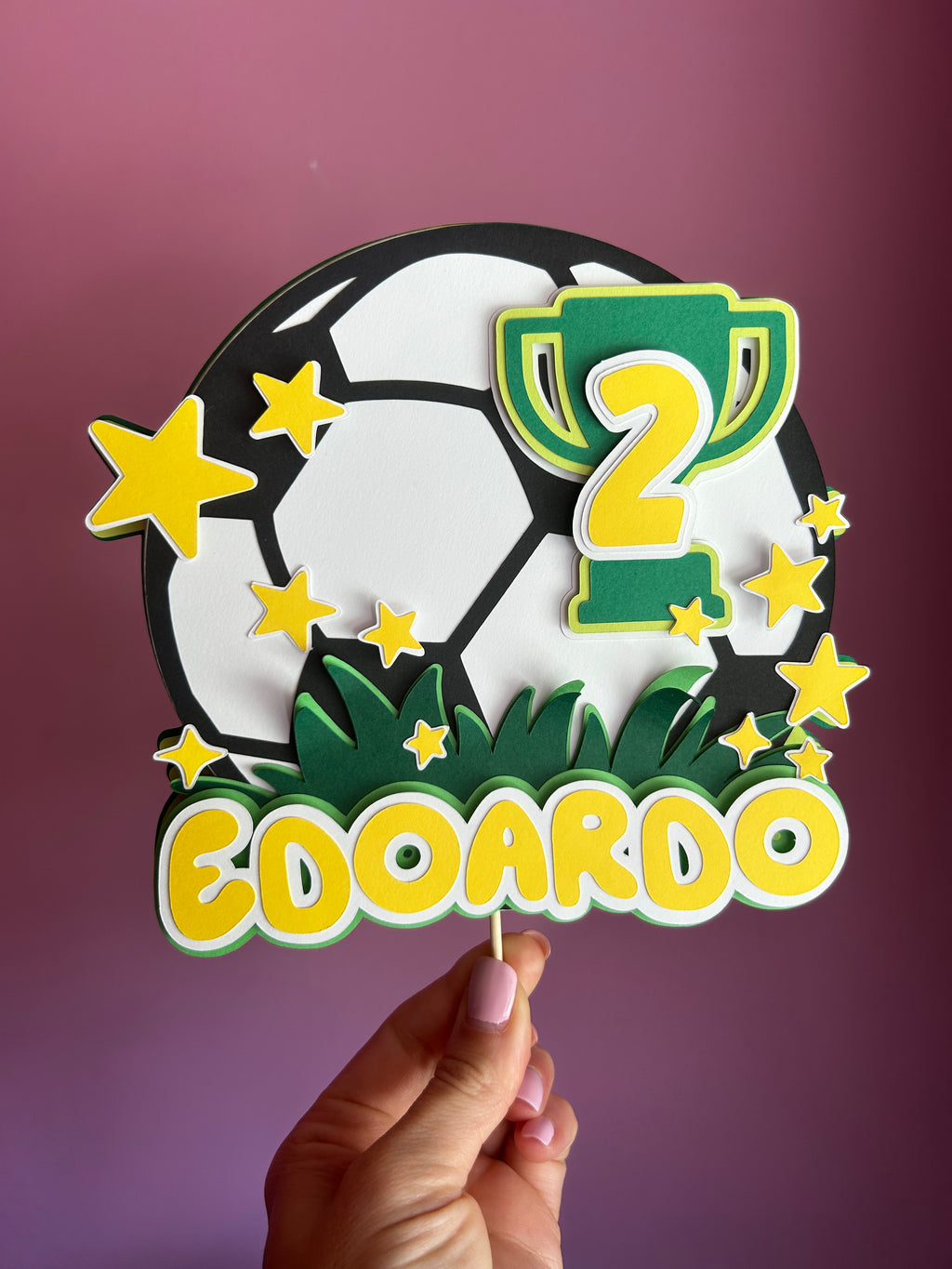 Topper compleanno con palla da calcio personalizzato con nome ed età