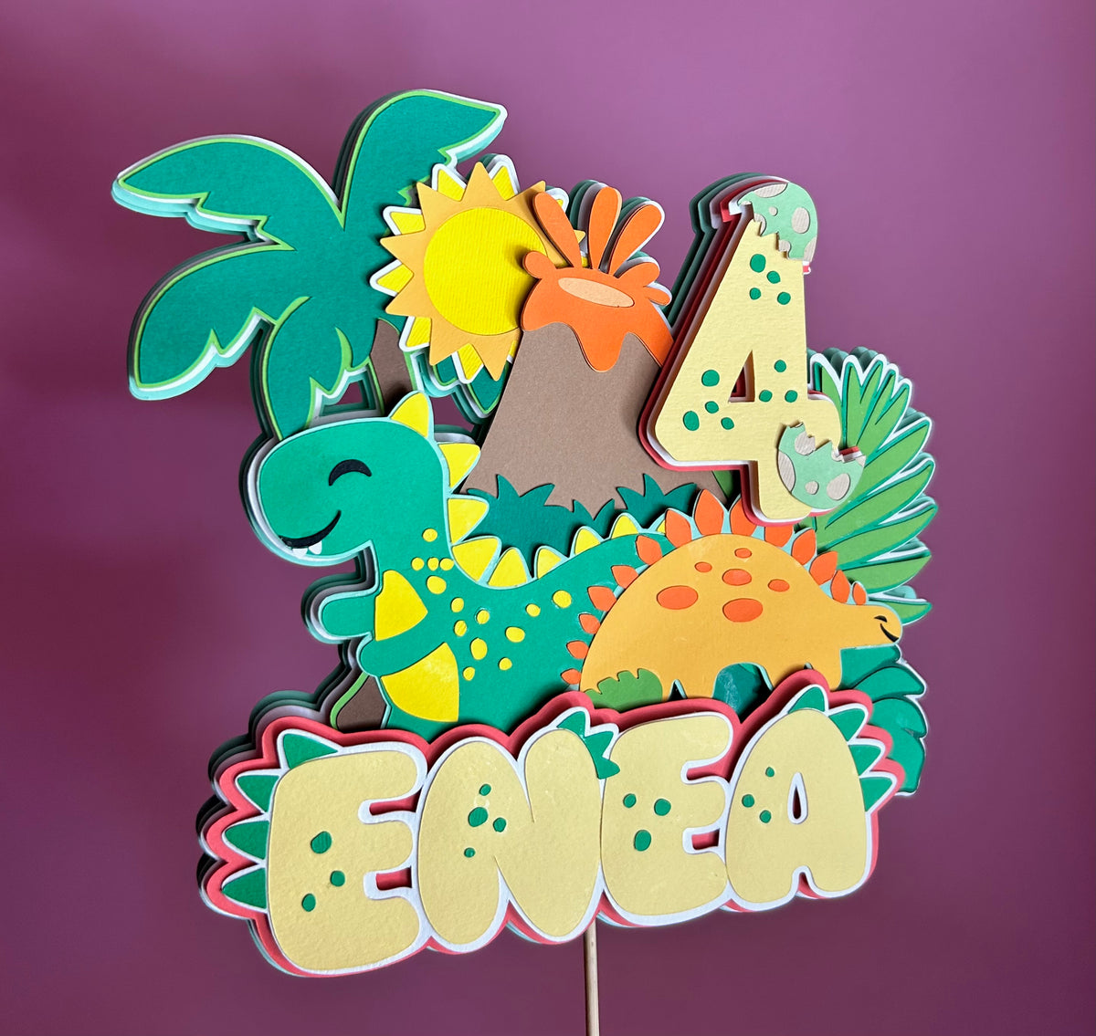Cake topper dinosauro legno personalizzato - Decorazione torta artigianale
