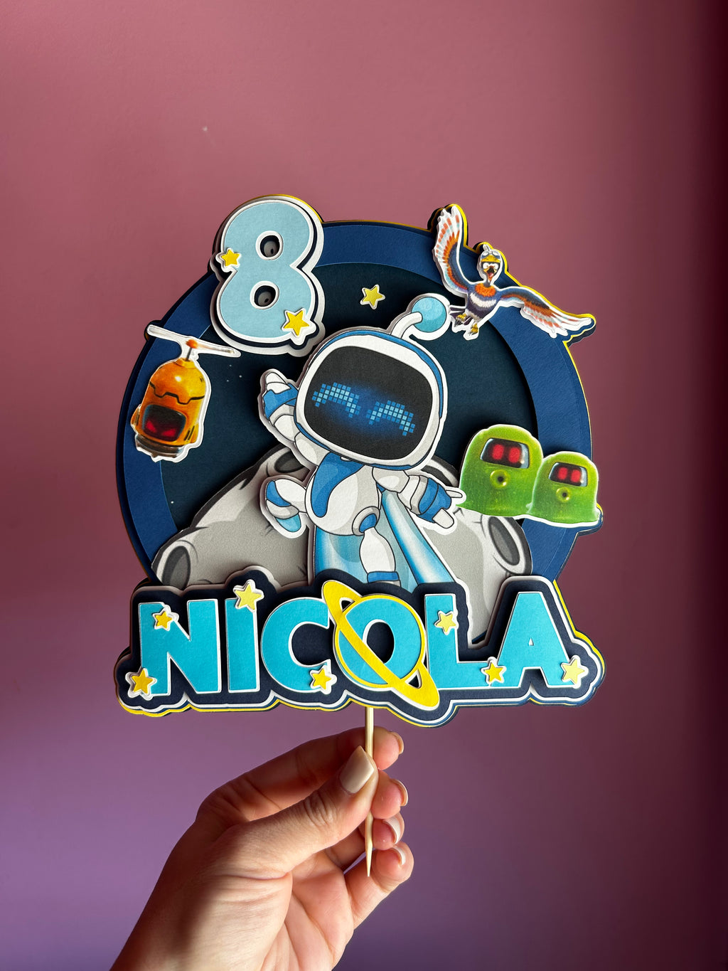 Topper tema Robot personalizzato con nome ed età