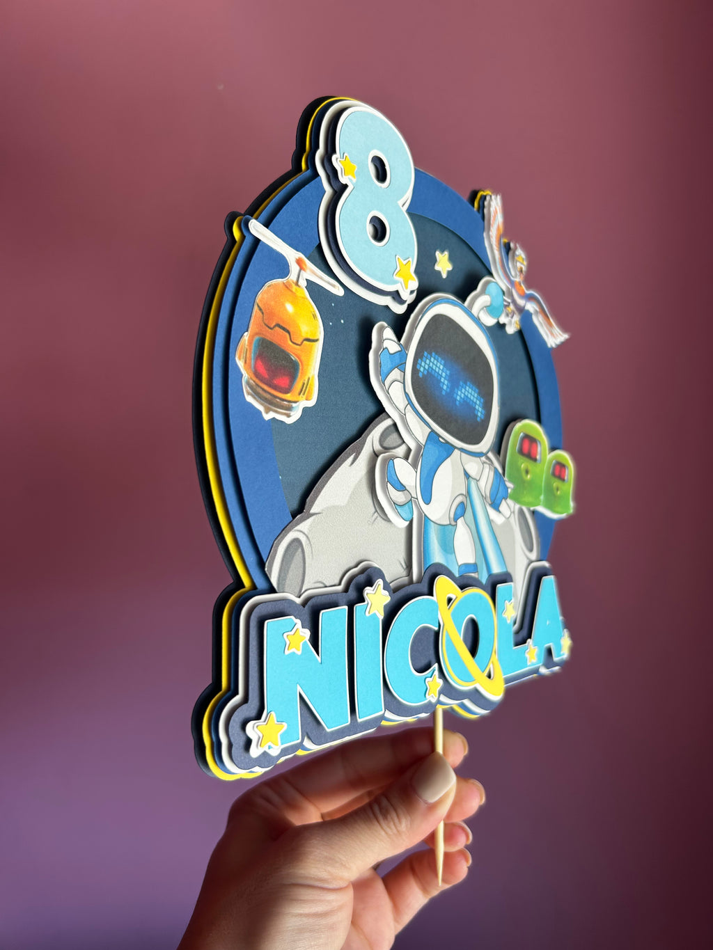 Topper tema Robot personalizzato con nome ed età