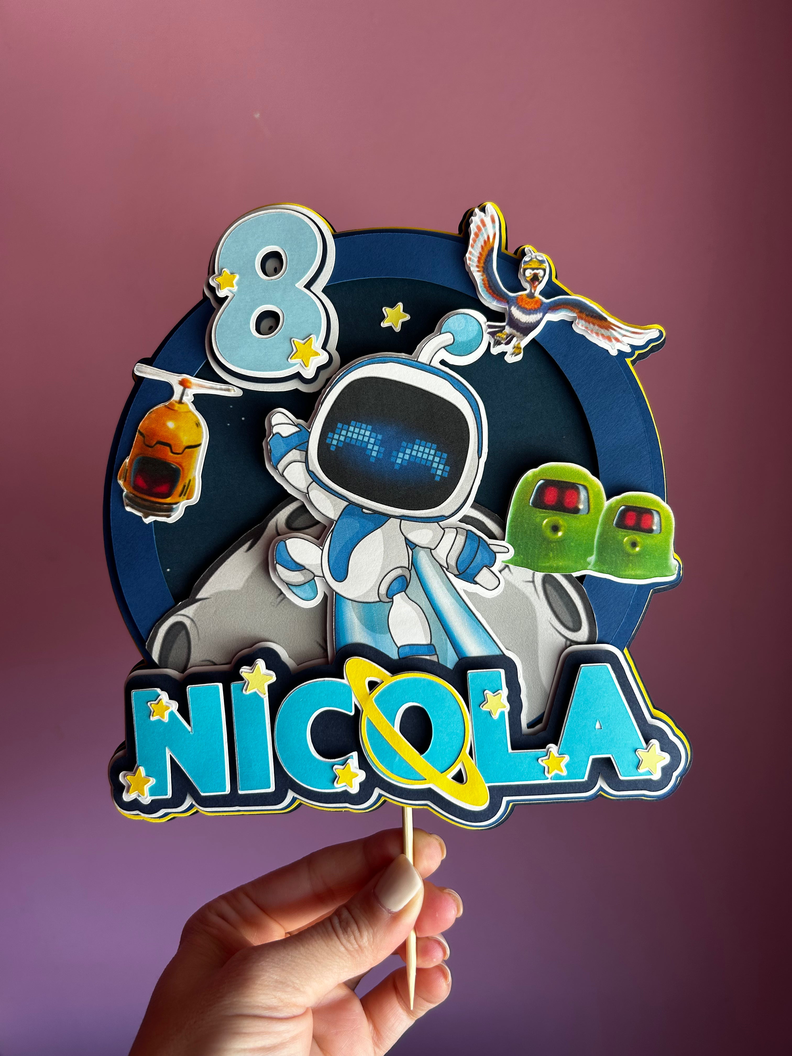 Topper tema Robot personalizzato con nome ed età