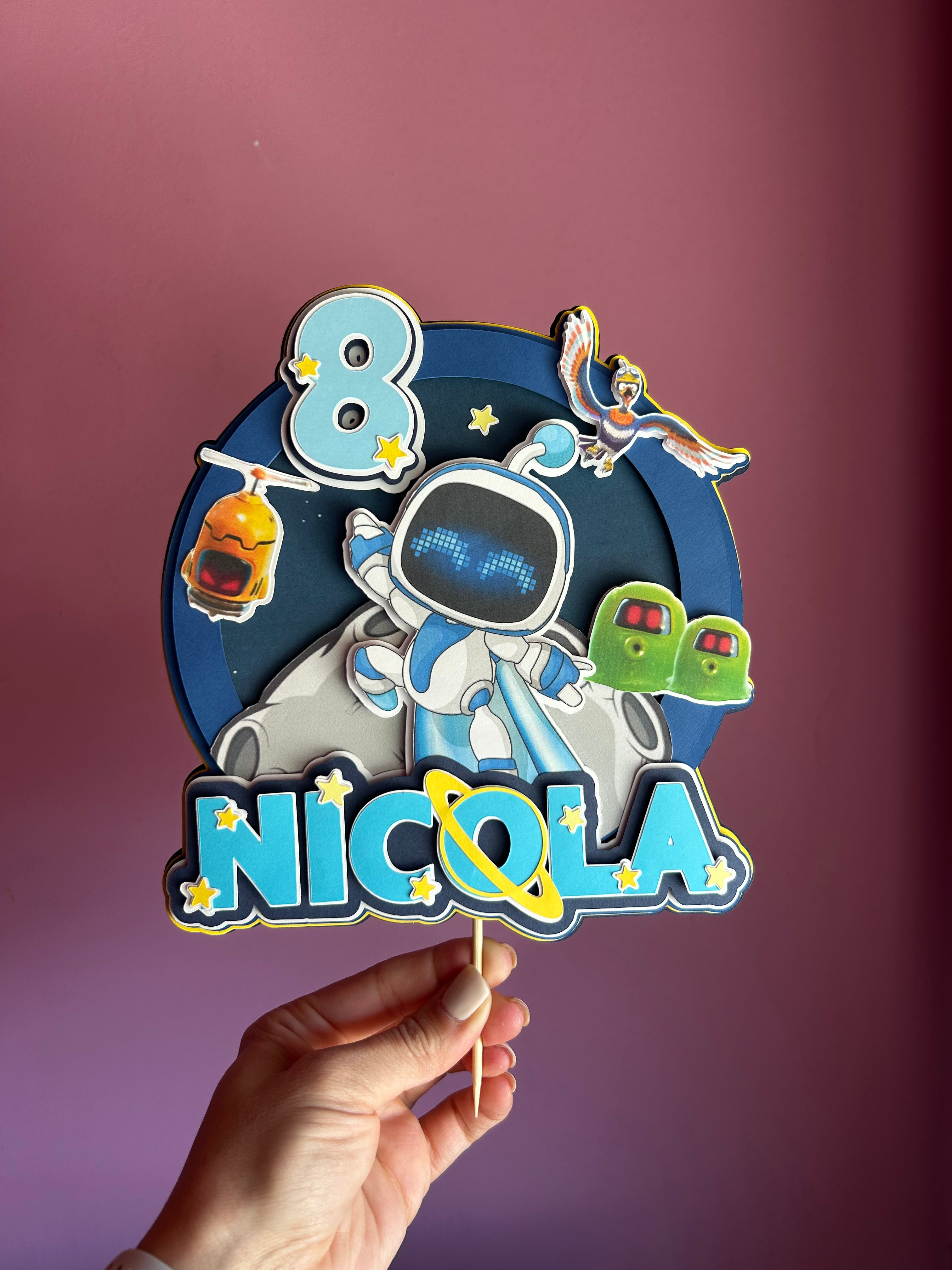 Topper tema Robot personalizzato con nome ed età