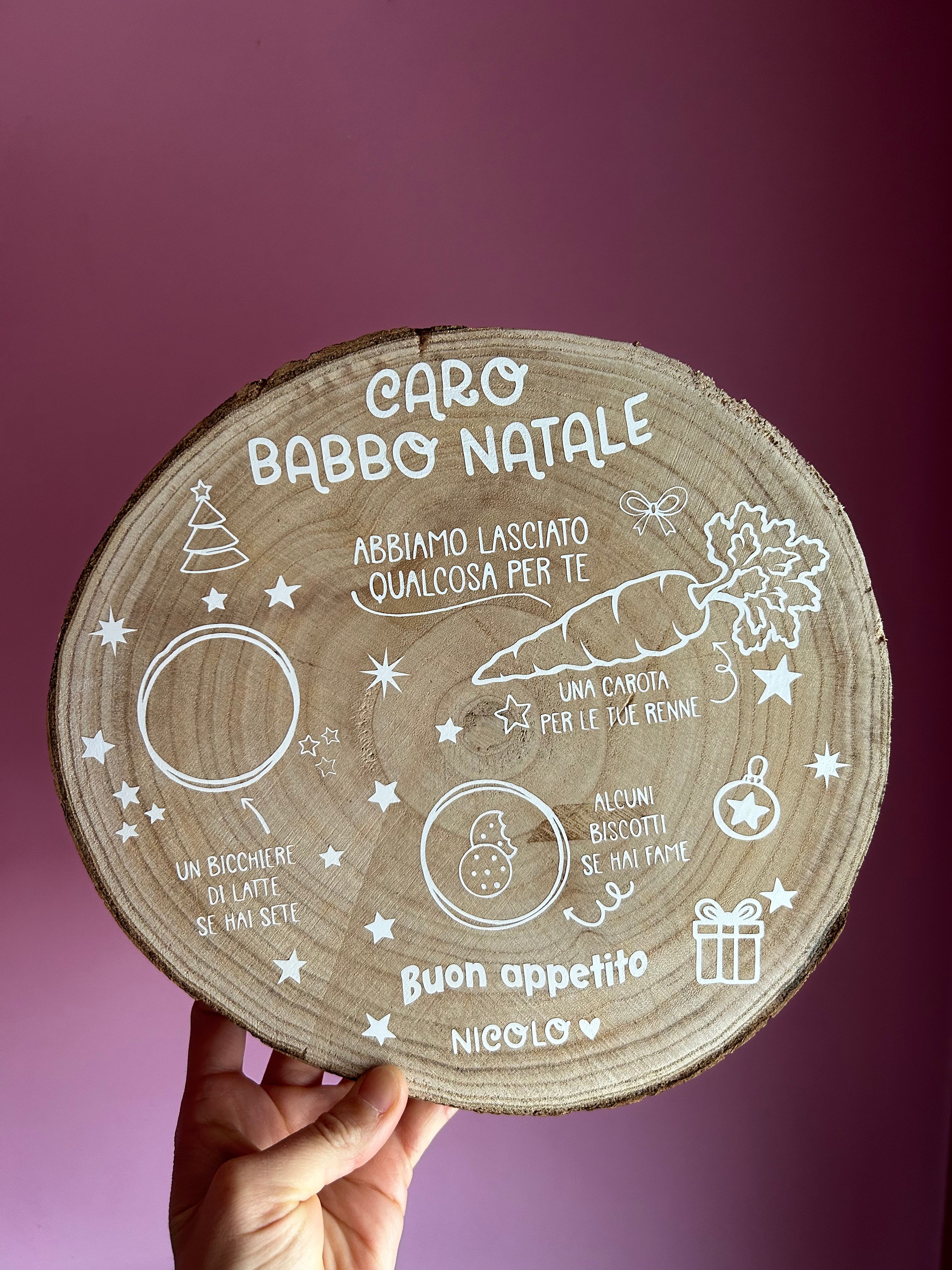 Vassoio di Babbo Natale su tronco personalizzato